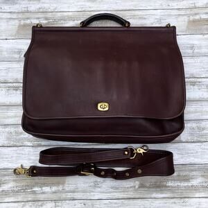 VTG Coach Leather Dowel Briefcase 5292 Messenger Bag Brown Crossbody Turnlock